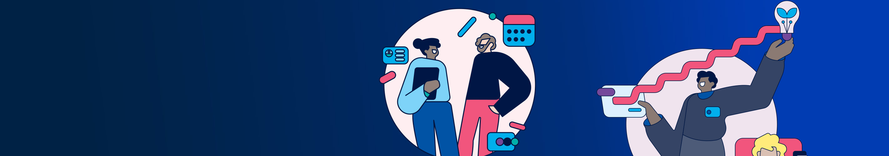 Graphic showing people and technology  working together